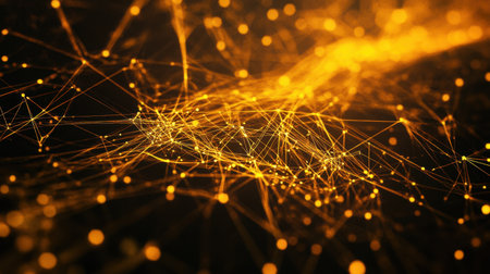 Neon glowing lines and particles forming a tunnel effect on dark backgroundの素材