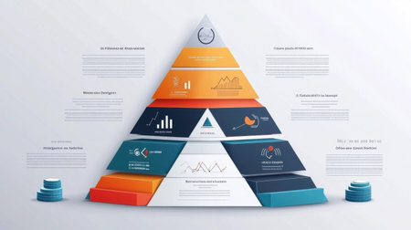 Pyramid-style infographic template with sections in different shades and editable labelsの素材