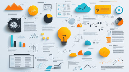 Flat line infographic design with space for titles and icons representing business conceptsの素材
