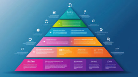 Pyramid-style infographic template with sections in different shades and editable labelsの素材