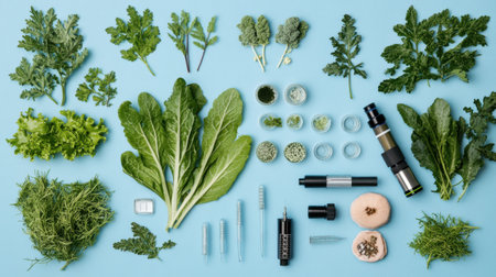 Biology science project with dissected plant specimen and microscope slide samples preparedの素材