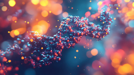 Abstract representation of DNA wrapped around histones on a science-themed backgroundの素材