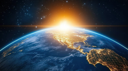 Holographic projection of a globe with technological data streams and digital nodesの素材