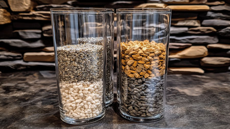 Water filtration experiment set up with gravel, sand, charcoal, and transparent containersの素材