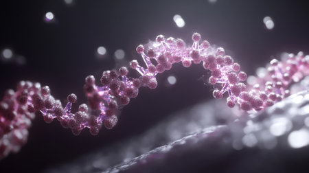 Biotech concept with neural pathways, genetic editing lines, and virtual molecule buildersの素材