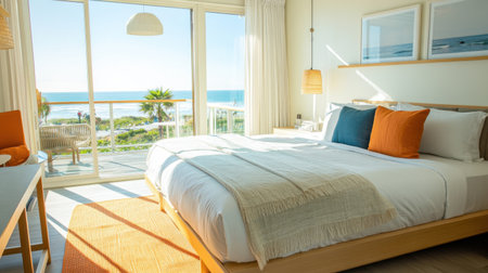 Coastal resort suite with panoramic floor-to-ceiling windows and ocean breezeの素材