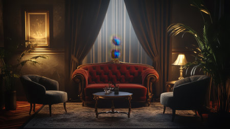 Cocktail lounge in luxury urban hotel with moody lighting and luxurious seatingの素材