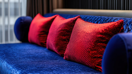 Exclusive pillow menu laid out on luxury bedding in five-star hotel suiteの素材