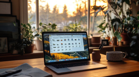 Digital meeting prep with calendar invites, notes app, and presentation file open on laptopの素材