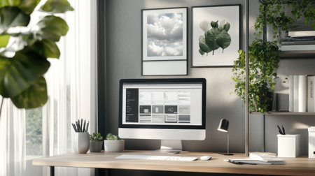 Desktop with cloud storage and collaborative document editing platform on screenの素材