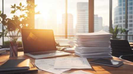 Paperless office with document management system and cloud folders on screenの素材