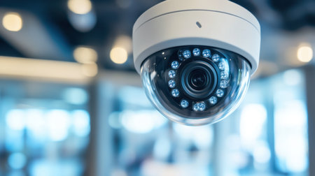 Smart surveillance system displayed on monitor in secure office control centerの素材