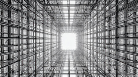 Complex scaffolding and support structures highlighting construction engineering precisionの素材