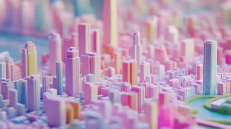 D BIM-generated cityscape model showing individual building energy analysisの素材