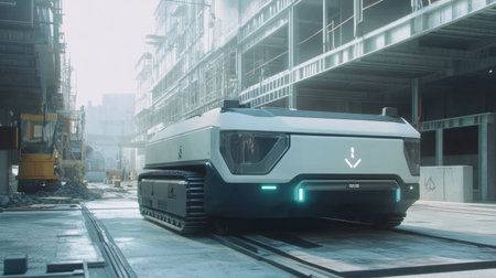 Autonomous loader transporting materials on construction site without human driverの素材