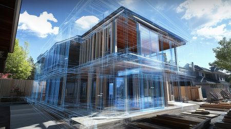 Building framework with smart sensors attached, monitoring structural integrity in real-timeの素材