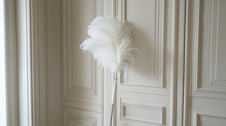 Feather duster with extendable handle leaning against storage closetの素材