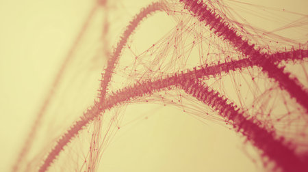 Abstract scene of DNA strands intertwined with data streams symbolizing biotech innovationの素材