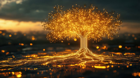 Conceptual image of futuristic artificial intelligence evolution treeの素材