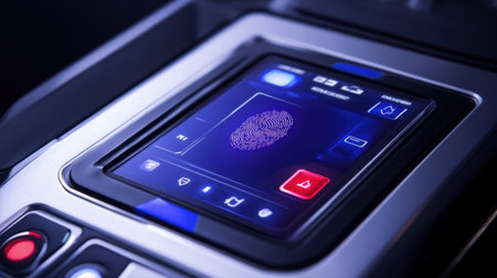 Digital fingerprint scanner interface on a high-tech device for secure accessの素材