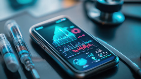 Smart inhaler connected to app showing usage stats and respiratory performanceの素材