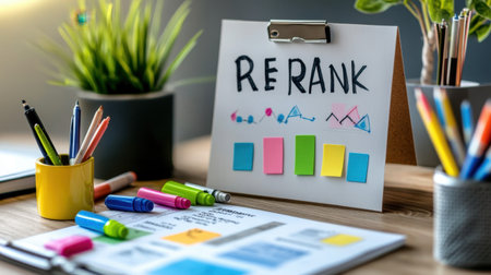 Startup strategy canvas on a desk with colorful markers and printed business planの素材
