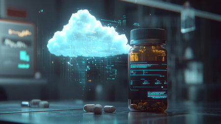 Smart pill bottle with tracking system connected to health data cloud interfaceの素材