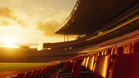 Daylight breaking over the top edge of a large stadium, casting light onto seatsの素材
