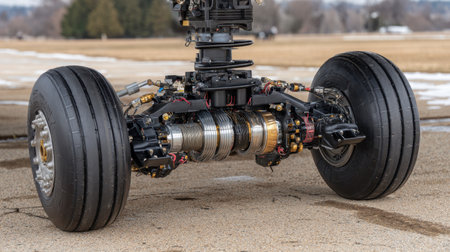 This image showcases a detailed close-up of an advanced robotic wheel assembly, featuring electric components and an innovative design for autonomous vehicles.の素材