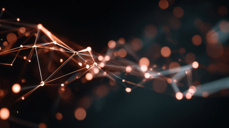 Explore a stunning abstract design featuring glowing lines and vibrant bokeh effects against a dark background, ideal for technology or innovative projects.の素材