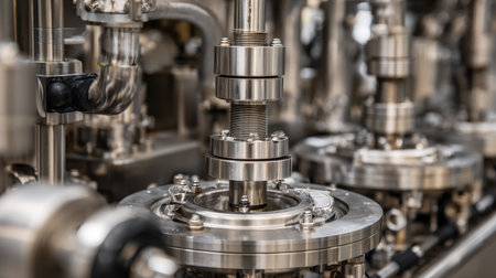 This image captures intricate details of industrial machinery components, showcasing advanced engineering and technology essential for modern manufacturing processes.の素材