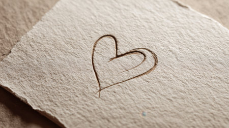 A close-up view of a heart carved into textured paper, illustrating the beauty of simple artistry and the deep emotions associated with love and creativity.の素材