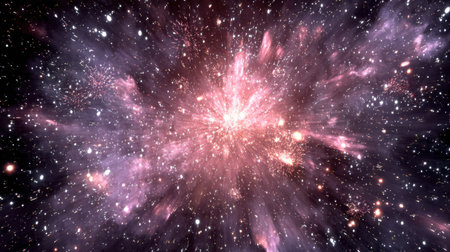 Experience the awe of a vibrant cosmic explosion in deep space, filled with brilliant stars and rich colors, illustrating the beauty and mystery of the universe.の素材