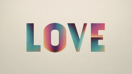 A colorful and artistic typography design showcasing the word 'Love' in vibrant gradients. Ideal for creative projects, posters, and emotional expressions.の素材