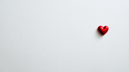 A small red heart sits alone on a blank white surface, evoking feelings of love, romance, and affectionの素材