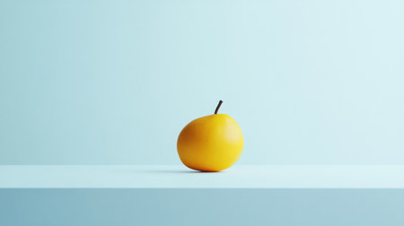 A bright yellow apple sits elegantly on a minimalist blue background, highlighting its smooth texture and vibrant color, ideal for fresh lifestyle and food concepts.の素材