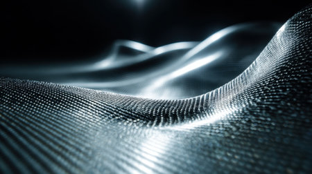 This image features an abstract digital texture showcasing a reflective wavy surface in subtle light. Ideal for backgrounds, designs, and modern art contexts.の素材