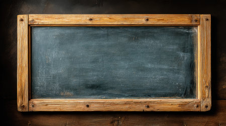 A rustic wooden framed chalkboard featuring a blank and textured surface, perfect for use in classrooms, offices, or creative settings for messages and announcements.の素材