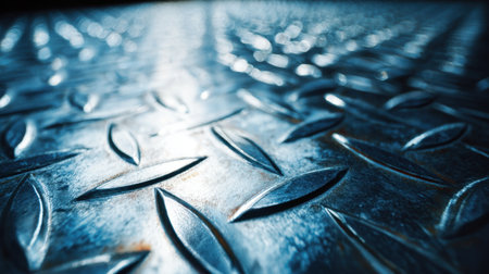 Explore the intricate details of a textured metallic surface featuring a diamond pattern. Perfect for industrial themes, showcasing reflections and a shiny finish.の素材