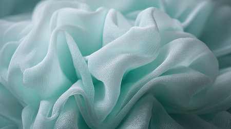 Elegant and soft aqua fabric showcasing gentle ruffles, ideal for backgrounds and creative projects, enhancing the beauty and sophistication of any design.の素材