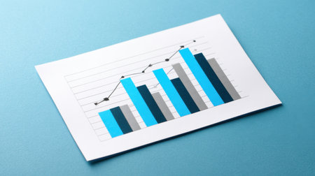 A vibrant business chart displaying growth trends with colorful bars on a clean, light blue background. Ideal for presentations and data analysis in professional settings.の素材