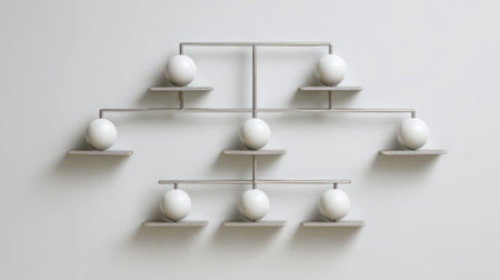 A sleek and modern arrangement of white spheres on metal shelves, creating a captivating geometric display. Perfect for interior decor and visual inspiration.の素材