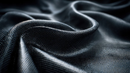 High-quality image of smooth black fabric featuring subtle reflections and elegant drapes, ideal for fashion, design, and promotional materials.の素材