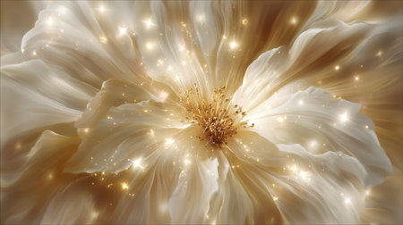 A close-up view of a delicate white flower petal showcasing soft textures and an enchanting sparkle, creating an ethereal and dreamy atmosphere perfect for nature lovers.の素材