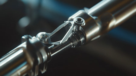 This close-up image features a precision mechanical fastener showcasing its shiny metal finish. Ideal for representing craftsmanship and technology in industrial applications.の素材