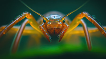 This image showcases a vibrant ant with intricate details, highlighting its features against a blurred background, perfect for nature and wildlife enthusiasts.の素材