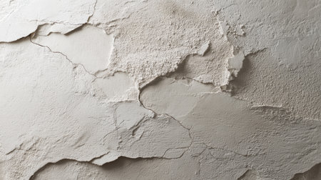 This image showcases a textured wall surface featuring cracked white plaster, evoking a sense of age and subtle beauty with its intricate details.の素材