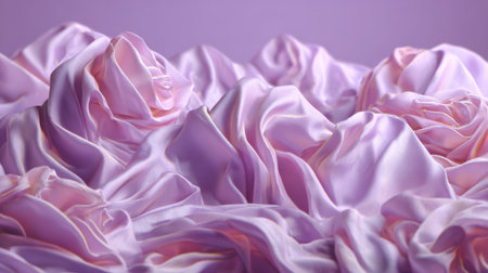 Captivating close-up of soft pink satin fabric showcasing elegant ruffles and waves, perfect for backgrounds in textile, fashion, or creative design applications.の素材