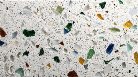 This colorful terrazzo surface features vibrant chips of glass and stone, perfect for modern home or office decoration. A striking design to inspire creativity.の素材