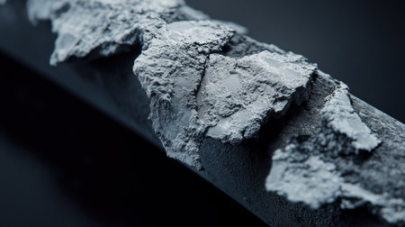 This image showcases an abstract close-up of a textured surface featuring gray and black tones, revealing rough and cracked details, emphasizing industrial quality.の素材